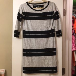 Grey and black stripe 3/4 sleeve dress